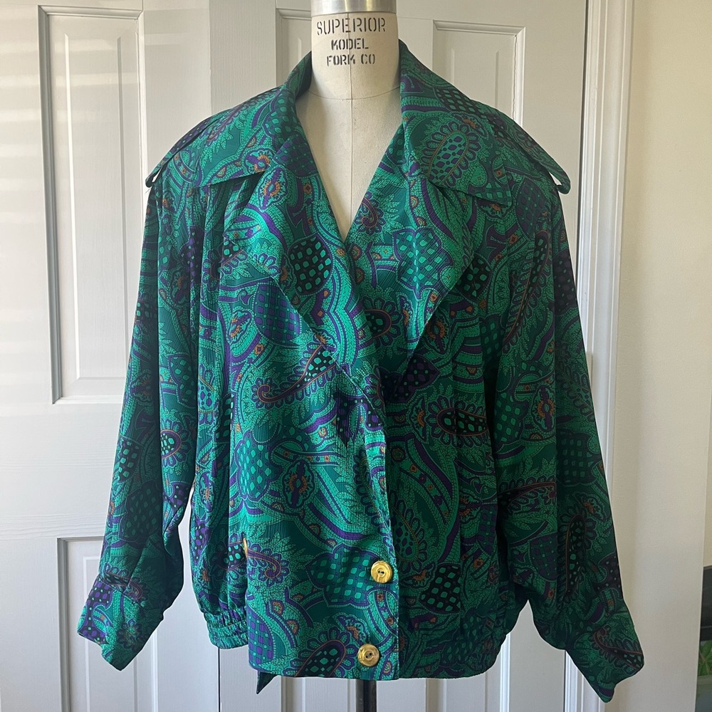 Vintage 90s Howard Wolf Green Paisley Jacket Size 6